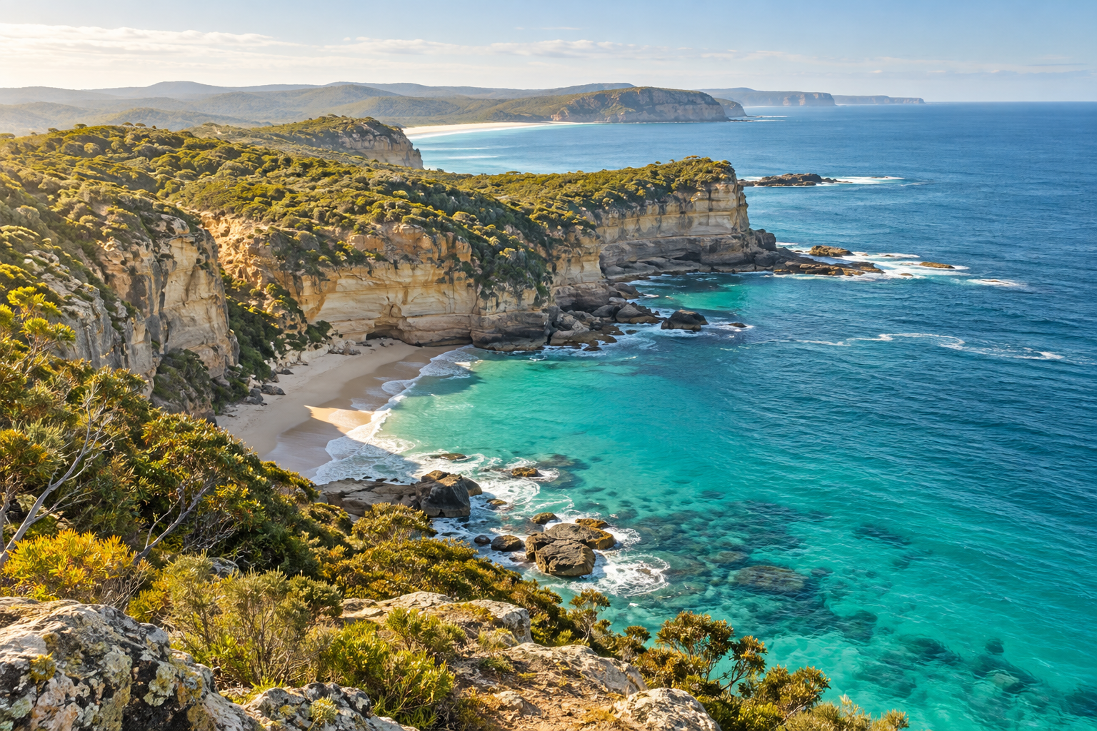AI-created coastal travel illustration inspired by Australia