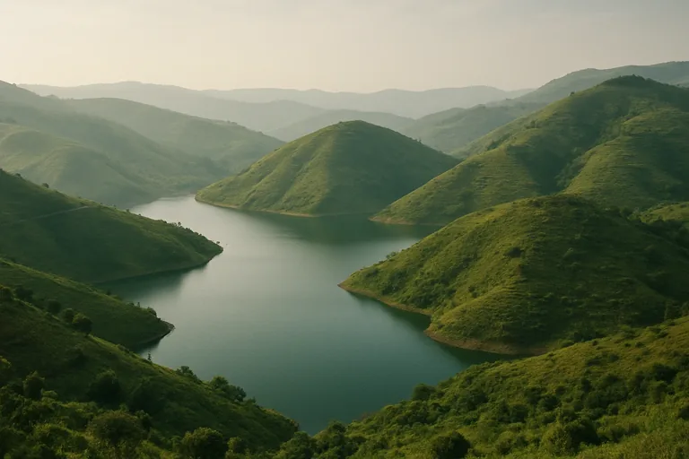 AI-generated landscape illustration inspired by Rwanda
