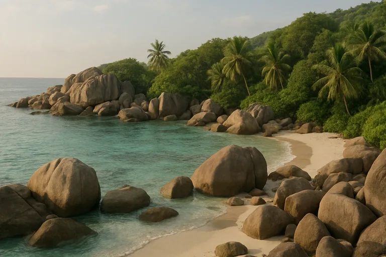 AI-generated landscape illustration inspired by Seychelles