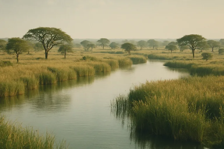 AI-generated landscape illustration inspired by South Sudan